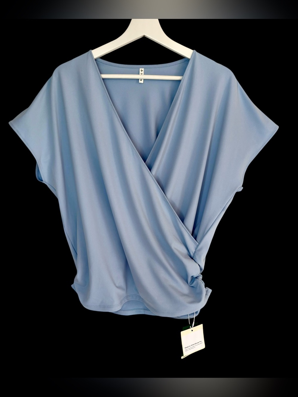 NWT Halara Blue Ruched Wrap V-Neck Short Sleeve Activewear Blouse Top Large Yoga
